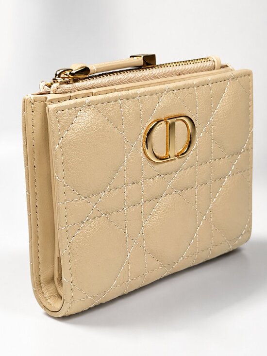 Dior Handbags - Christian Dior Beige Cannage Quilted Leather Compact Wallet - New